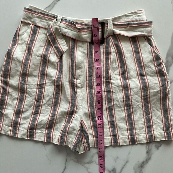 Asos Womens Striped Linen Blend Pockets Belted Buckle Multi-Color Shorts Size 8 - Picture 5 of 7